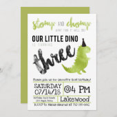 Dinosaurus Uitnodiging Stomp en Chomp Derde Verjaa (Voorkant / Achterkant)