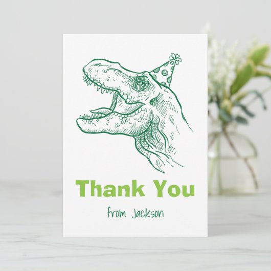Dinosaurus Verjaardag Dank u kaart (Staand voorkant)