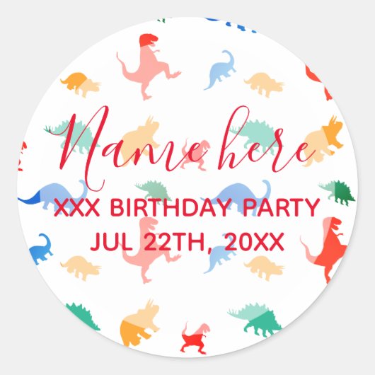Dinosaurus Verjaardag Dank u Ronde Sticker (Voorkant)