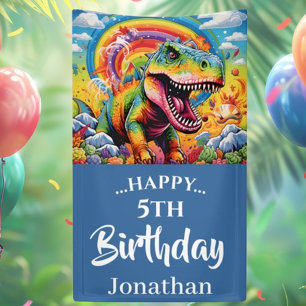 Dinosaurus verjaardag kleurrijk blauw medium cadeauzakje