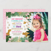 Dinosaurus Verjaardag Meisje Goud Roze Laat Dino U Kaart (Voorkant / Achterkant)