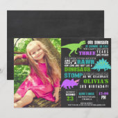 Dinosaurus verjaardag meisje krijtbord foto kaart (Voorkant / Achterkant)