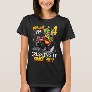 Dinosaurus Verjaardag Monster Truck Rawr Ik ben 4 T-shirt