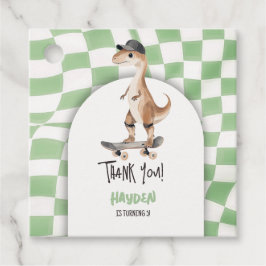 Dinosaurus Verjaardag Retro T Rex Geruit Bedankjes Labels