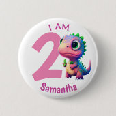 Dinosaurus verjaardag Roze Ronde Button 5,7 Cm (Voorkant)