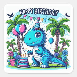 Dinosaurus Verjaardag sticker, Leuke Dino Party Vierkante Sticker