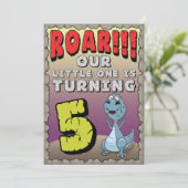 Dinosaurus Verjaardag Uitnodiging 5 jaar oud (Staand voorkant)