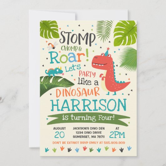 Dinosaurus Verjaardag Uitnodiging Dinosaurus Roar (Voorkant)