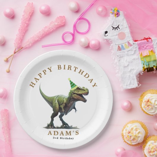 Dinosaurus Verjaardag Uitnodiging, Drie Rex Verjaa Papieren Bordje (Feest)