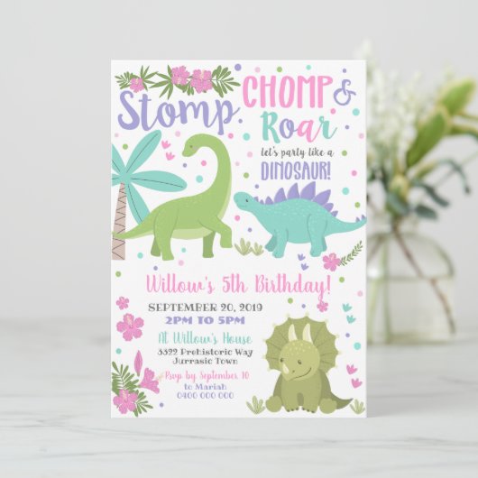 Dinosaurus Verjaardag Uitnodiging Feest als een Di (Staand voorkant)