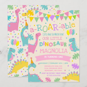 Dinosaurus Verjaardag Uitnodiging Meisje Dinosauru