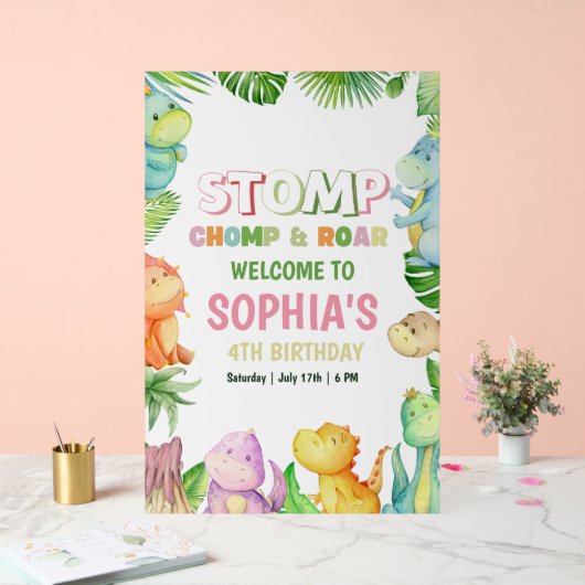 Dinosaurus Verjaardag Uitnodiging Meisjes Dino Ver Acryl Bord (Huwelijk)