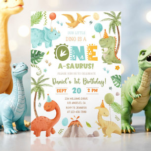 Dinosaurus Verjaardagsfeest 1e Verjaardag Eerste v Kaart