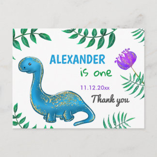 Dinosaurus Verjaardagsfeest | Blue Dino Bedankt Briefkaart