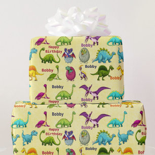 Dinosaurus Verjaardagsfeest Naam toevoegen Cadeaupapier