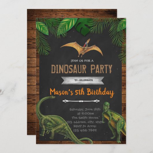 dinosaurus verjaardagsfeest uitnodiging (Voorkant / Achterkant)