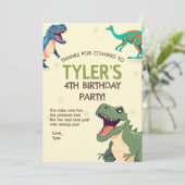 Dinosaurus Verjaardagsfeest Verticaal Dank u Kaart (Staand voorkant)