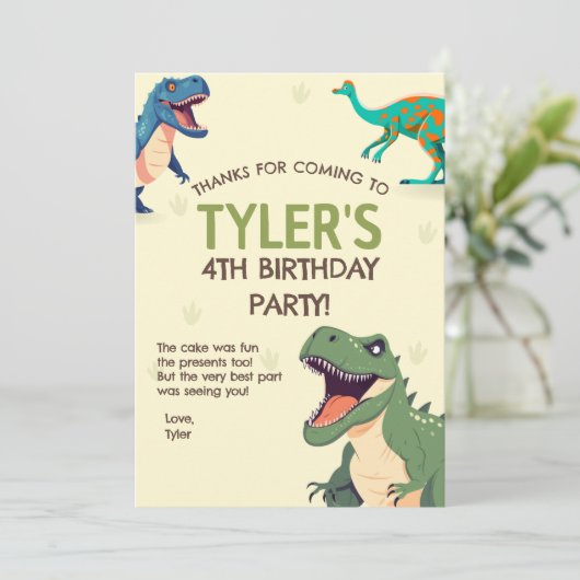 Dinosaurus Verjaardagsfeest Verticaal Dank u Kaart (Staand voorkant)