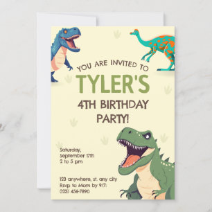 Dinosaurus Verjaardagsfeest Verticale Uitnodiging