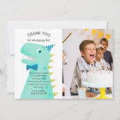 Dinosaurus verjaardagsfeestje aangepaste foto bedankkaart (Voorkant)