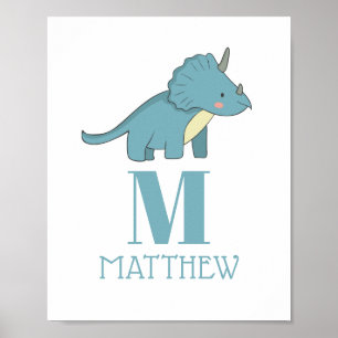 Dinosaurus Verjaardagsfeestje Blauwe Triceratops Poster