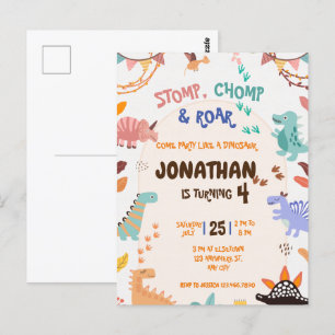 Dinosaurus verjaardagsfeestje briefkaart