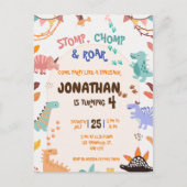 Dinosaurus verjaardagsfeestje briefkaart (Voorkant)