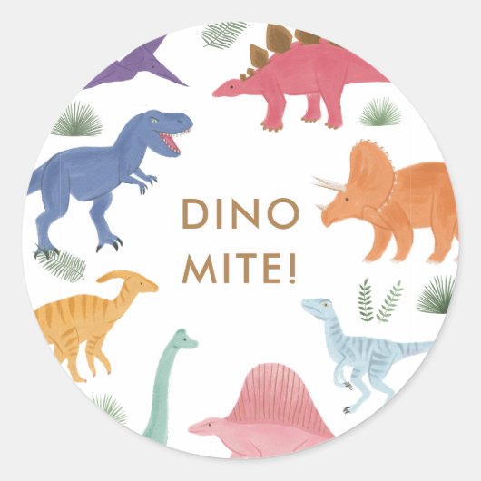 Dinosaurus Verjaardagsfeestje Classic Ronde Sticke Ronde Sticker (Voorkant)