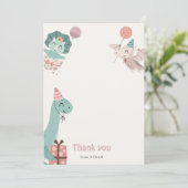 Dinosaurus Verjaardagsfeestje Dank je kaart (Staand voorkant)