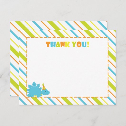 Dinosaurus Verjaardagsfeestje Dank u Flat A2 Kaart (Voorkant / Achterkant)