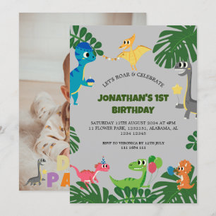 Dinosaurus Verjaardagsfeestje Eerste Verjaardag Ba Kaart