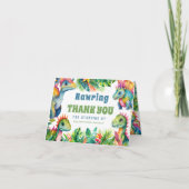 Dinosaurus verjaardagsfeestje jongen aangepaste fo bedankkaart (Voorkant)