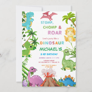 Dinosaurus verjaardagsfeestje kaart
