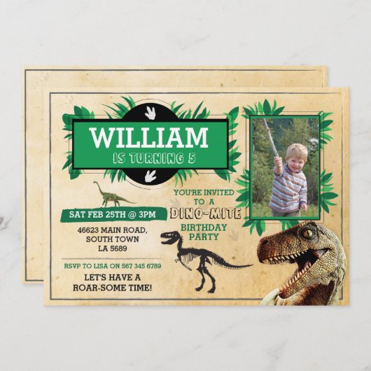 Dinosaurus Verjaardagsfeestje TRex Dino Opdiggrave Kaart (Voorkant / Achterkant)