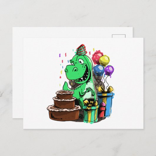 Dinosaurus verjaardagsfeestje voor een schattige T Briefkaart (Voorkant / Achterkant)