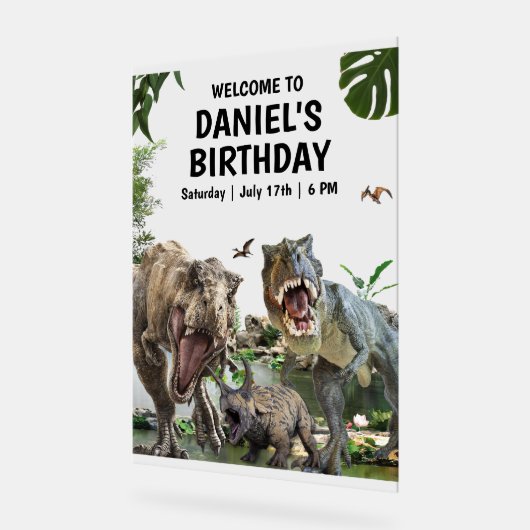 Dinosaurus verjaardagsuitnodiging Dino T-Rex verja Acryl Bord (Hoek)