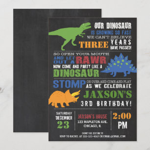 Dinosaurus verjaardagsuitnodiging jongen krijtbord kaart