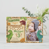 Dinosaurus verjaardagsuitnodiging, T-Rex uitnodigi Kaart (Staand voorkant)