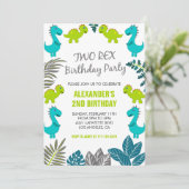 Dinosaurus verjaardagsuitnodigingen twee rex party kaart (Staand voorkant)
