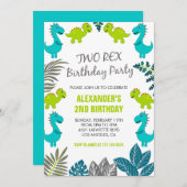Dinosaurus verjaardagsuitnodigingen twee rex party kaart (Voorkant / Achterkant)