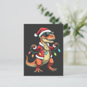 Dinosaurus verpakt met kerstverlichting Santa Hat Briefkaart (Staand voorkant)