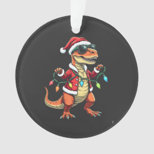 Dinosaurus verpakt met kerstverlichting Santa Hat Ornament