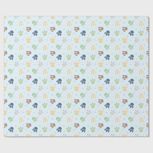 Dinosaurus Voetafdrukken Pastel Blauw Groen Jongen Cadeaupapier (Vlak)