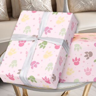 Dinosaurus Voetafdrukken Patroon Meisje Roze Kleur Cadeaupapier