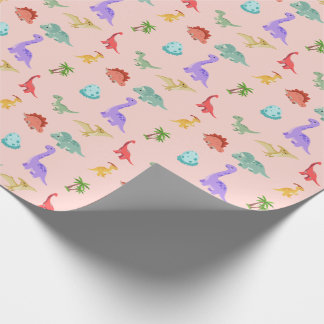 Dinosaurus Vrienden Inpakpapier - Roze