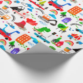 Dinosaurus Waterverf Busy Stad Kinderen Dino Verja Cadeaupapier (Hoek)