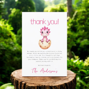 Dinosaurus Waterverf Roze Baby Shower Bedankkaart