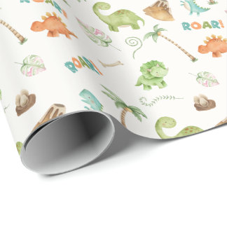 Dinosaurus Waterverf Verjaardag Cadeaupapier