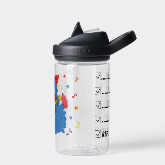 Dinosaurus zingt waterfles (Links)