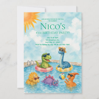 Dinosaurus zwembadfeest uitnodiging